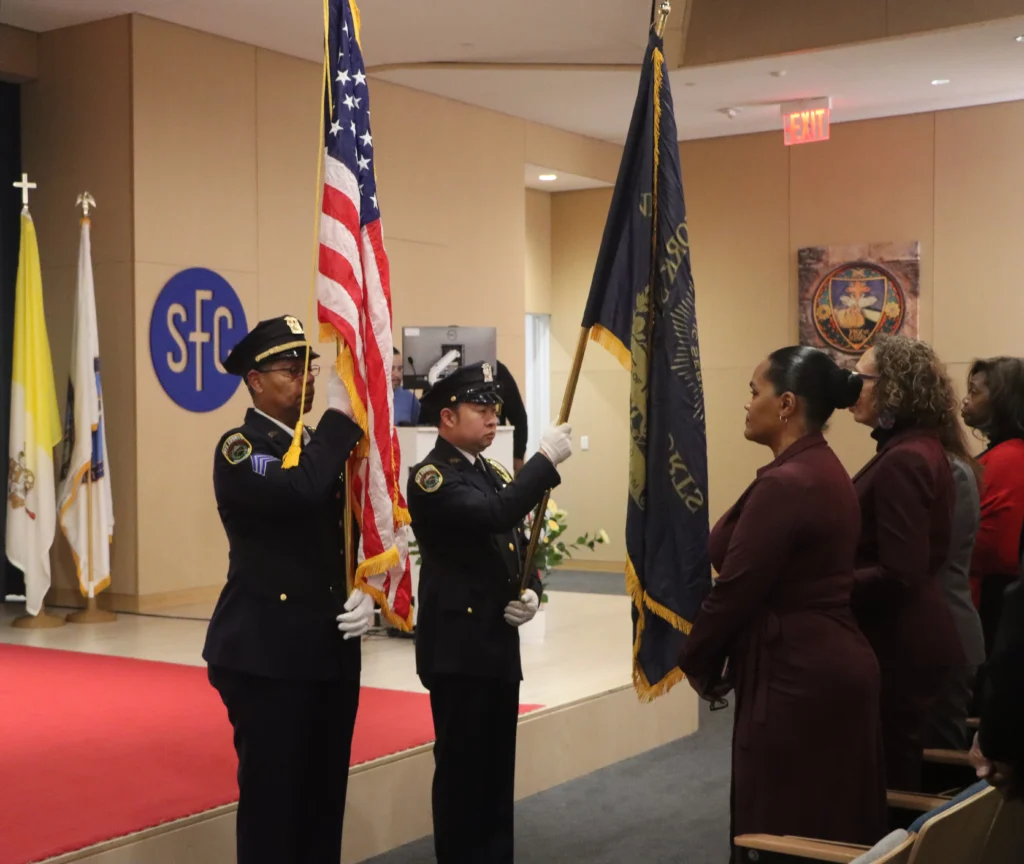 Presentation of colors by the Ceremonial Unit of the New York State Court Officers Association. Brooklyn Eagle photo by Mario Belluomo