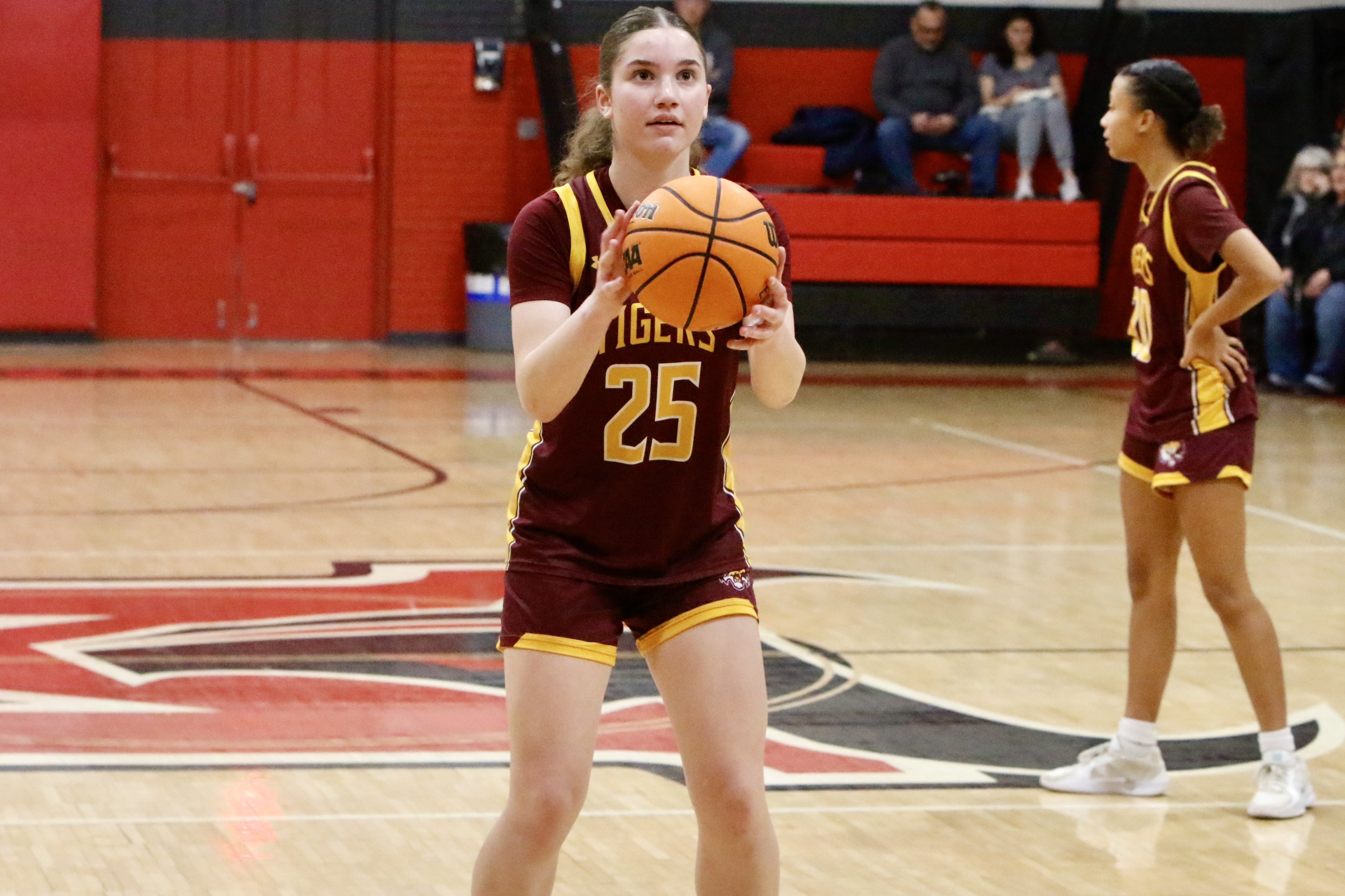 Staten Island Academy's Chloe Factor lines up a free-throw during a Borough President's Cup game against New Dorp on Jan. 23, 2025.
