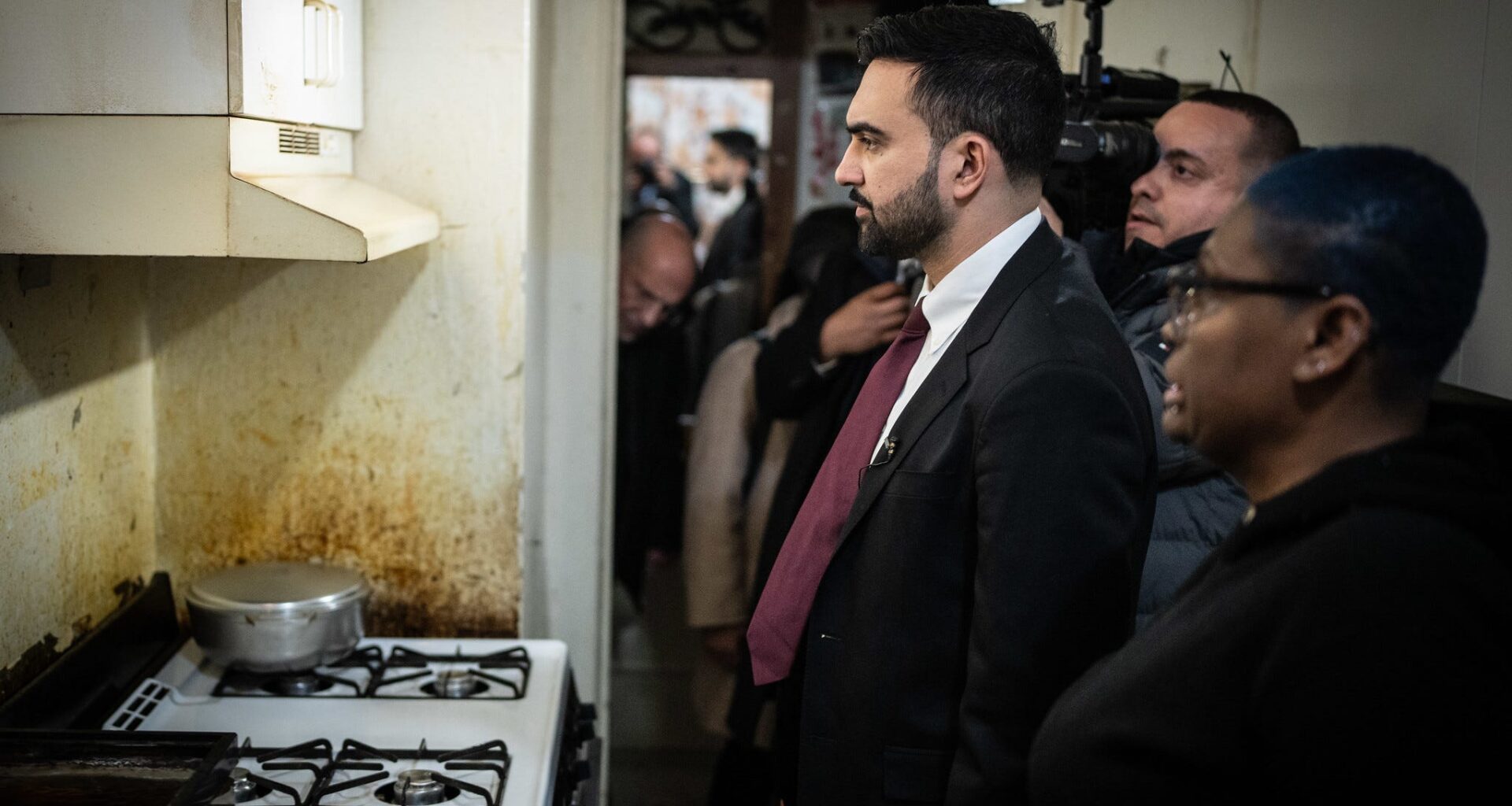 Mayor Zohran Mamdani tours a building in Brooklyn on Jan. 1, 2026