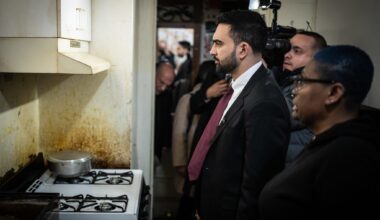 Mayor Zohran Mamdani tours a building in Brooklyn on Jan. 1, 2026