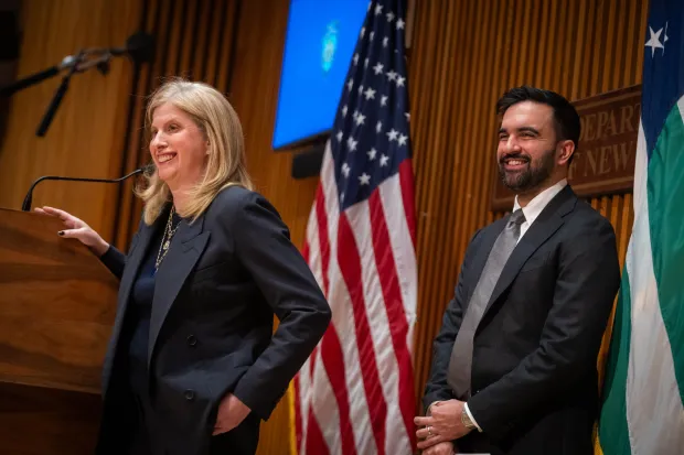 Mayor Zohran Mamdani joins Police Commissioner Jessica Tisch and Gov. Kathy Hochul for a public safety-related press conference at 1 Police Plaza in Manhattan on Tuesday, Jan. 6, 2026. (Ed Reed / Mayoral Photography Office)
