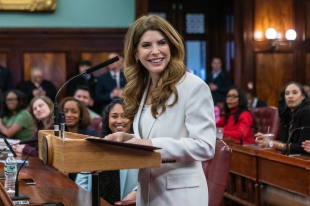 Julie Menin is sworn in as Speaker of the New York City Council on Wednesday, Jan. 7, 2025, at City Hall. (Emil Cohen / NYC Council Media Unit)