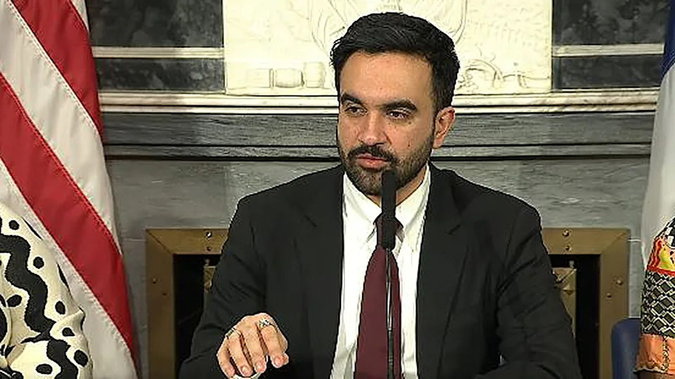 Zohran Mamdani speaking at a media roundtable