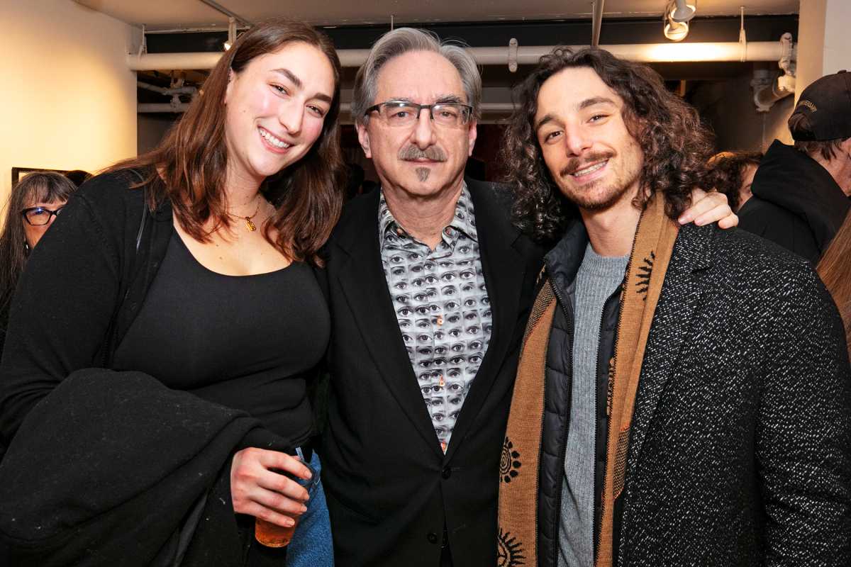 Bob Krasner with Ava Krasner and Jesse Krasner at the opening of his show "Times Square at the Ki Smith Gallery