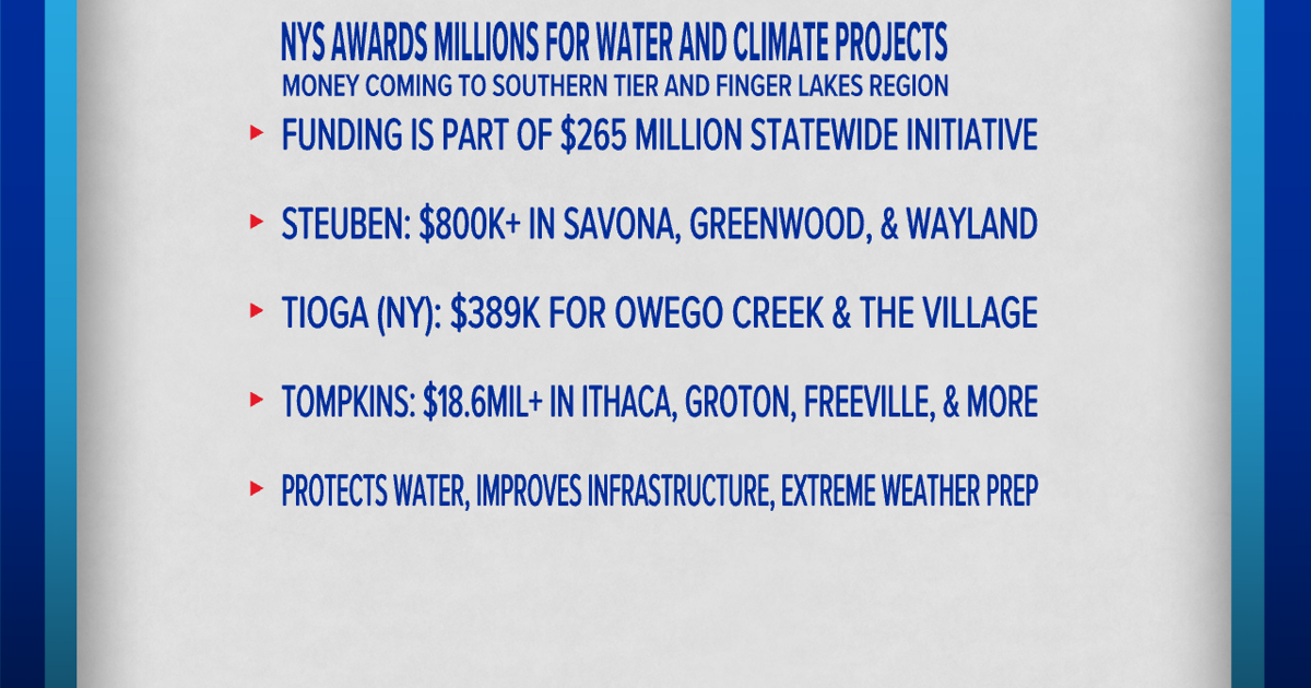 New York State Awards Millions for Water, Climate Projects in Steuben, Tioga, and Tompkins Counties | Local