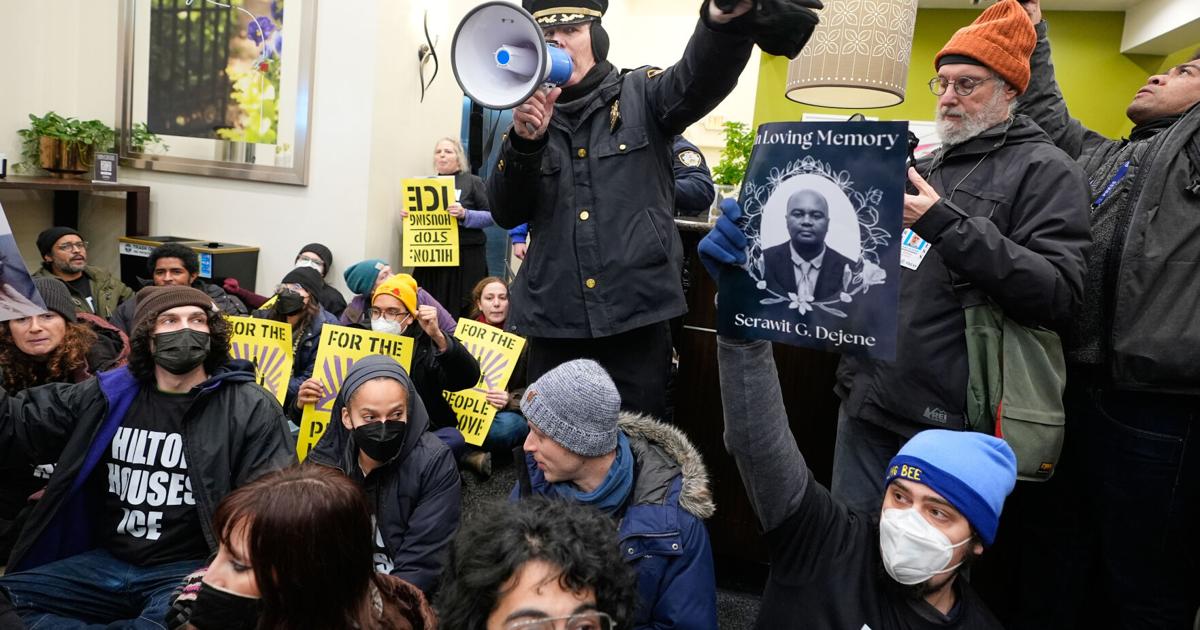 Dozens of protesters arrested at hotel in Manhattan during sit-in over immigration crackdown | National News