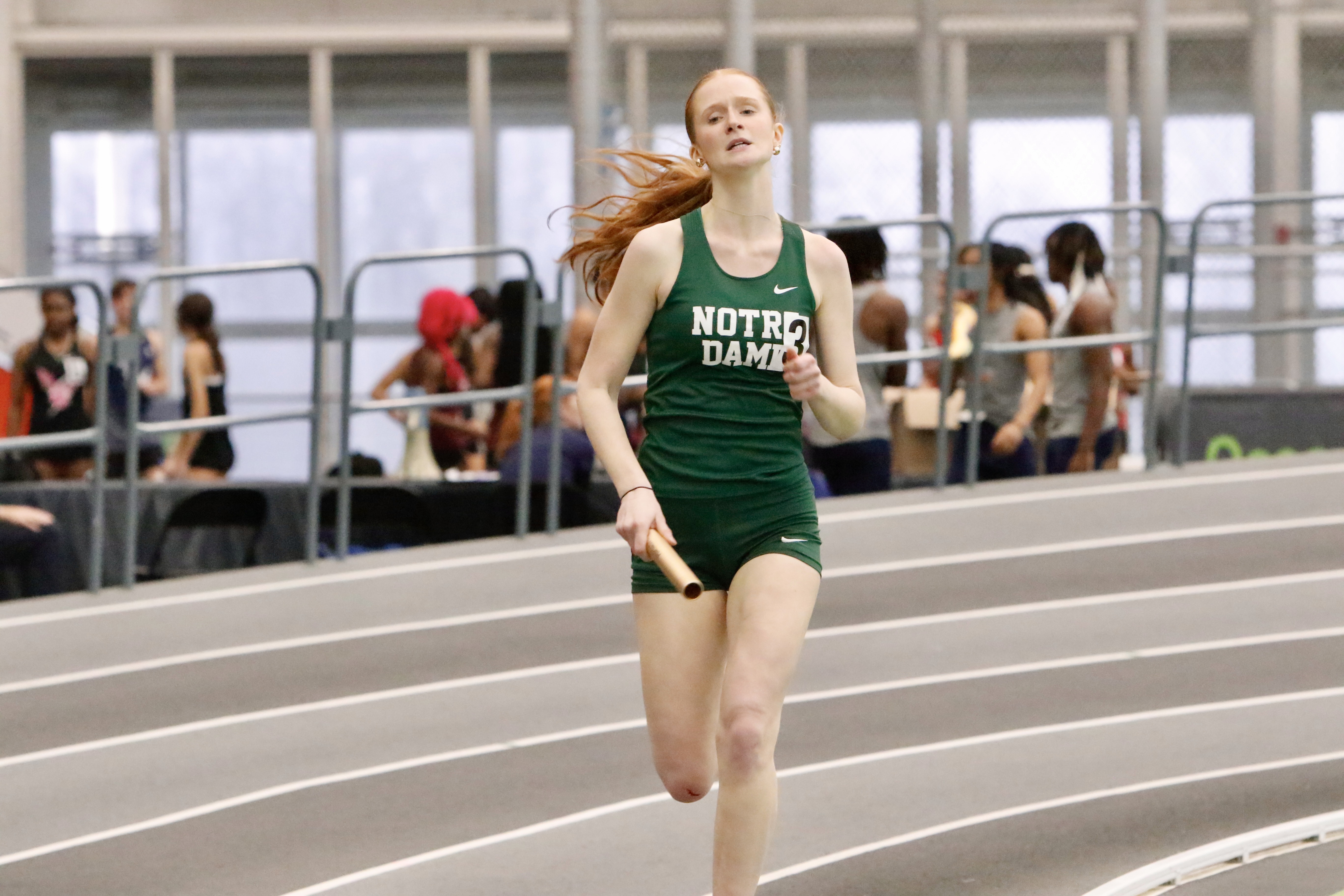 Notre Dame Academy's Sonia Conti runs a leg of the Gators' winning 4x400 meter relay at the Staten Island High School Indoor Track and Field Championship on Jan. 18, 2026.