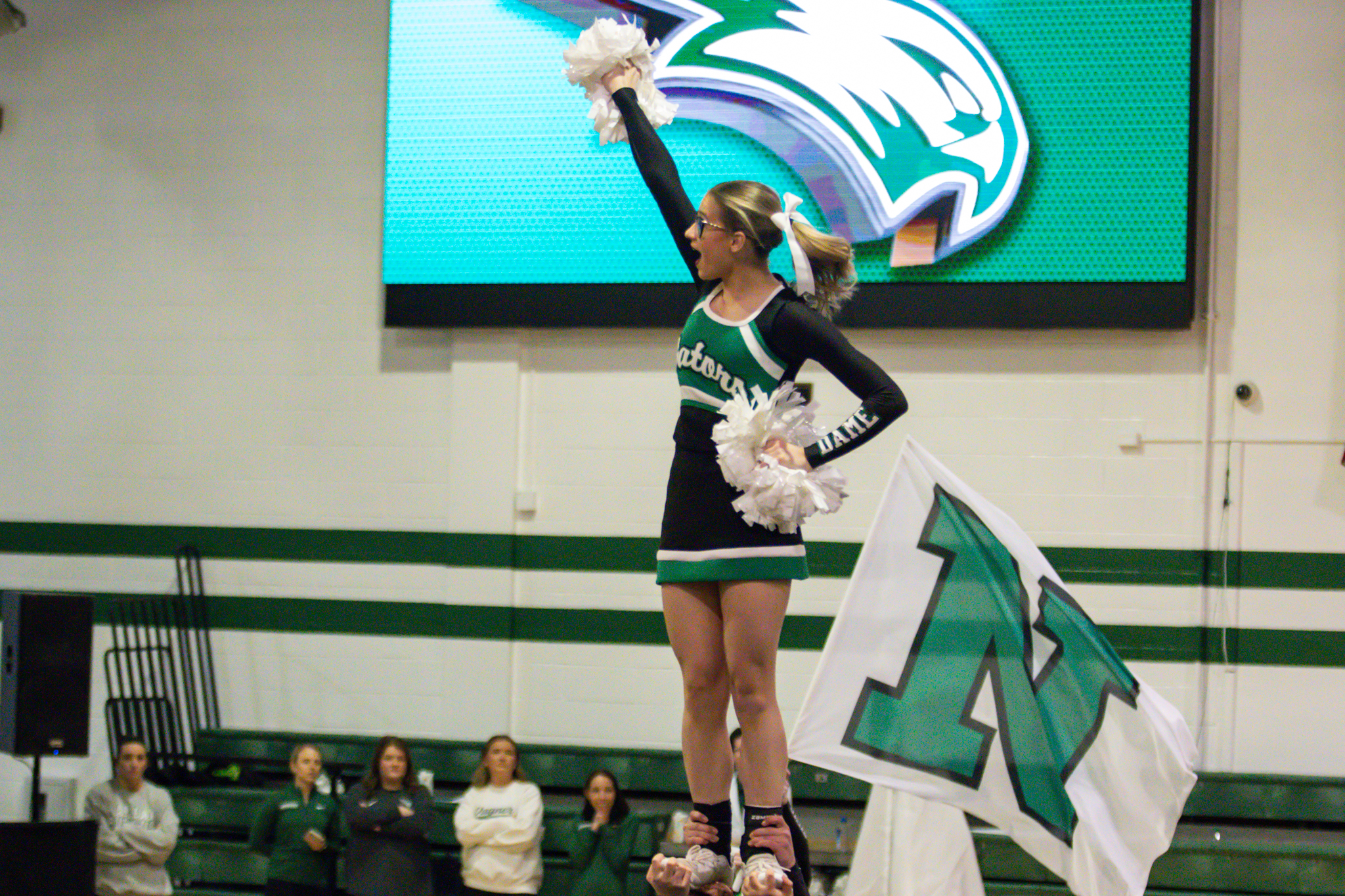 The event featured performances from four of the Staten Island teams competing in the National High School Cheerleading Competition this weekend along with the Seahawks showing off its routine. (Annie DeBiase for the Advance/SILive.com)