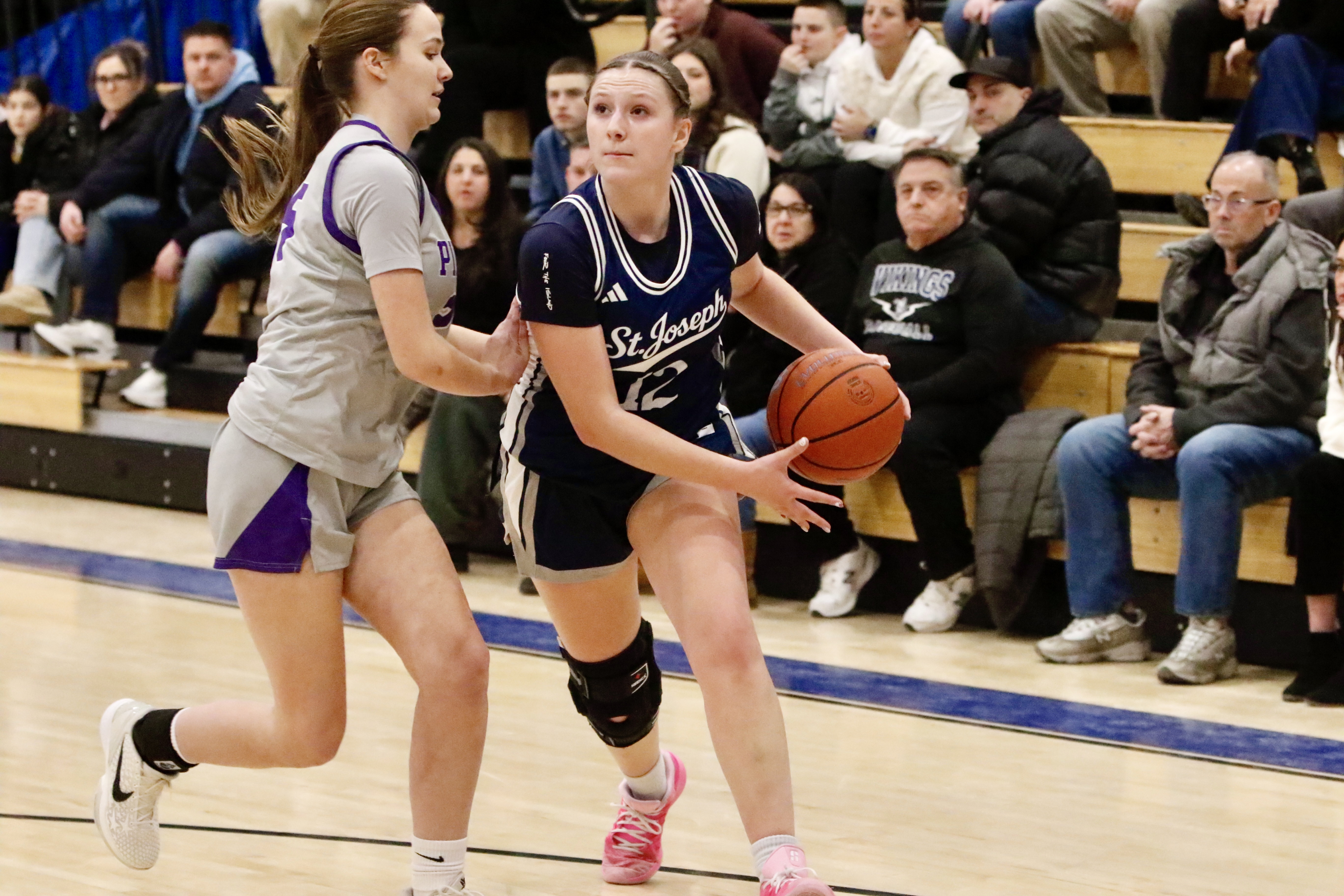 Sea's Maria O'Connell looks to get past her defender during a Borough President's Cup matchup against Tottenville on Jan. 29, 2026.