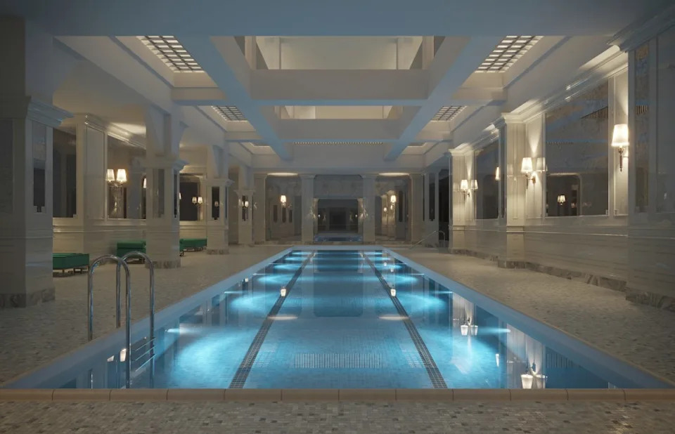 A large wellness center includes a 60-foot lap pool. Courtesy of The Flatiron Building