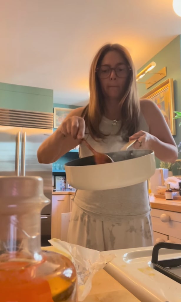 Drew barrymore cooking in her kitchen 