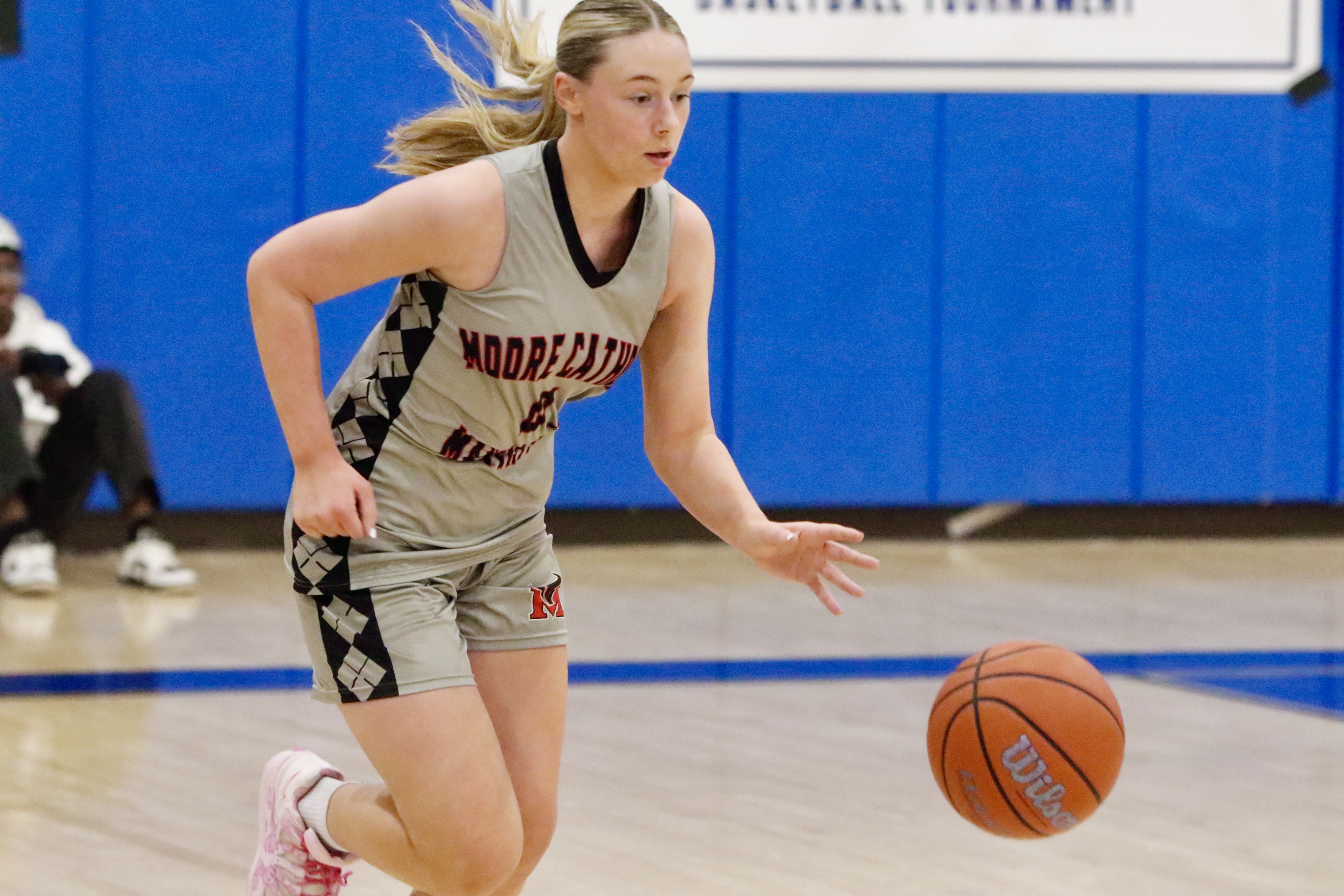 Moore's Emma Bruno-Dunn handles the ball during a Borough President's Cup matchup against Staten Island Academy on Jan. 29, 2026.