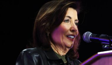 Gov. Kathy Hochul speaks during a rally for New York City mayoral candidate Zohran Mamdani, Sunday, Oct. 26, 2025, in New York. Photo: Heather Khalifa/AP