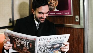 French tourists didn't believe the young guy on the subway was New York City's new mayor, so he held up the newspaper to prove it