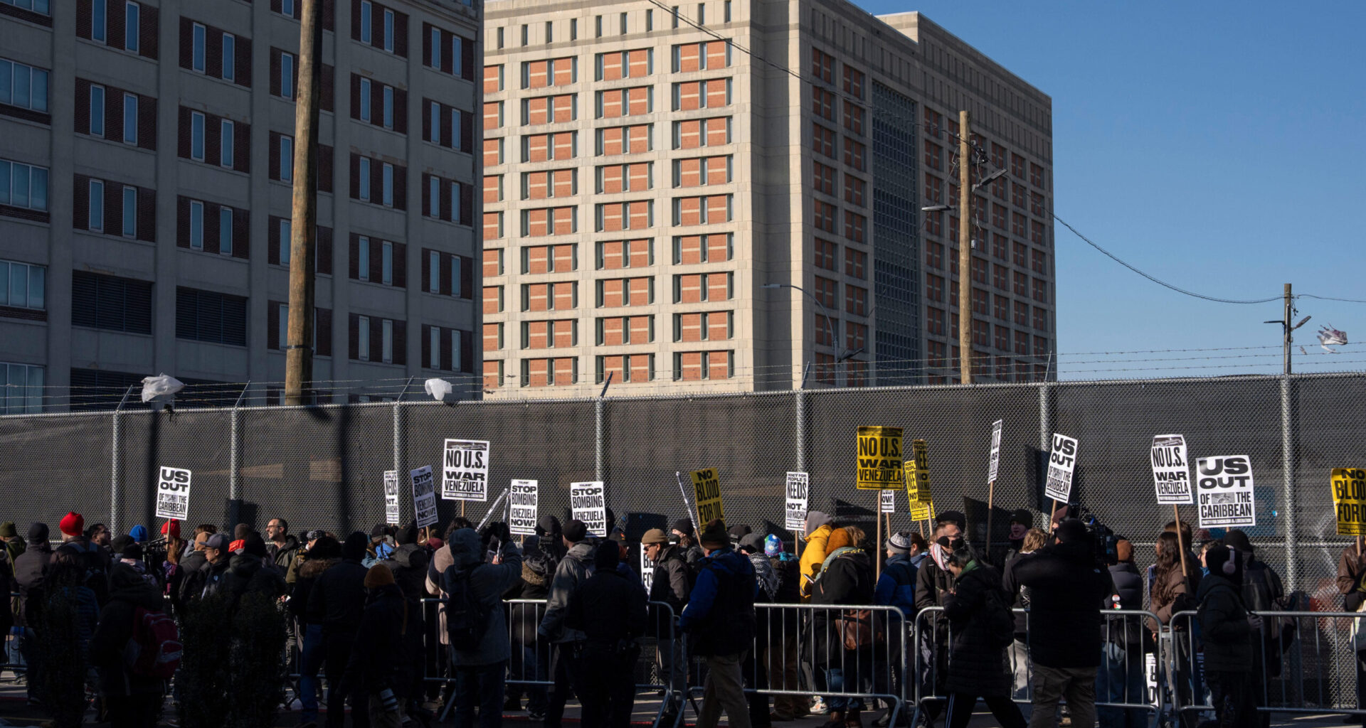 Protesters gather outside Metropolitan Detention Center on Sunday, Jan. 4, 2026, in New York. AP Photo/Yuki Iwamura