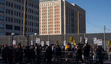 Protesters gather outside Metropolitan Detention Center on Sunday, Jan. 4, 2026, in New York. AP Photo/Yuki Iwamura