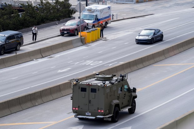 An armored vehicle makes its way down the FDR Drive after leaving Manhattan Federal Court where Venezuelan President Nicolas Maduro was arraigned with his wife Cilia Flores, Monday, Jan. 5, 2026, in New York. (AP Photo/Seth Wenig)