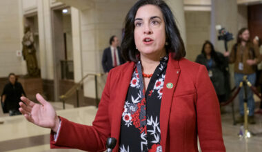 FILE - Rep. Nicole Malliotakis, R-N.Y., talks to reporters following a meeting for President-elect Donald Trump's picks for the planned Department of Government Efficiency at the Capitol, Dec. 5, 2024, in Washington. (AP Photo/Rod Lamkey, Jr., File)