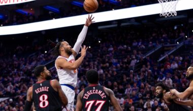 Knicks beat 76ers with Karl-Anthony Towns watching from bench