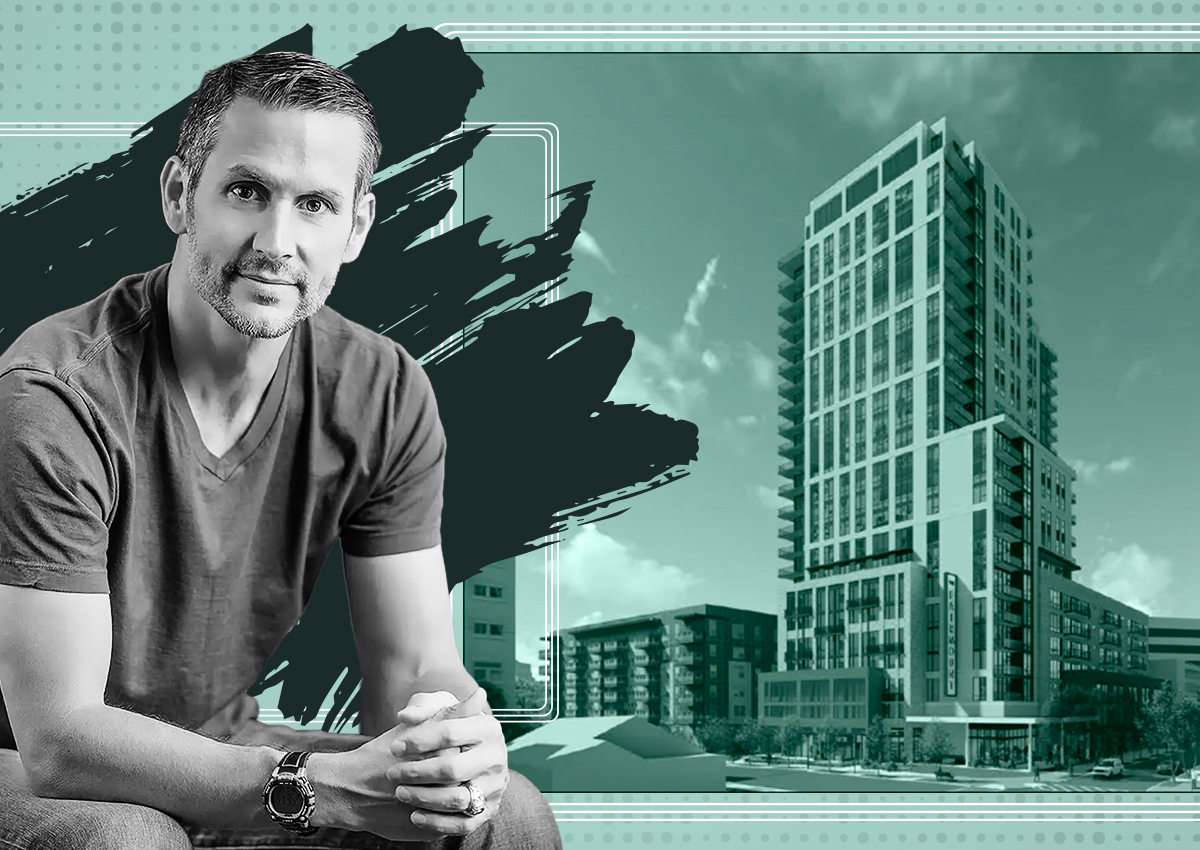 Alamo Manhattan's Matt Segrest and a rendering of the Fairmount Tower