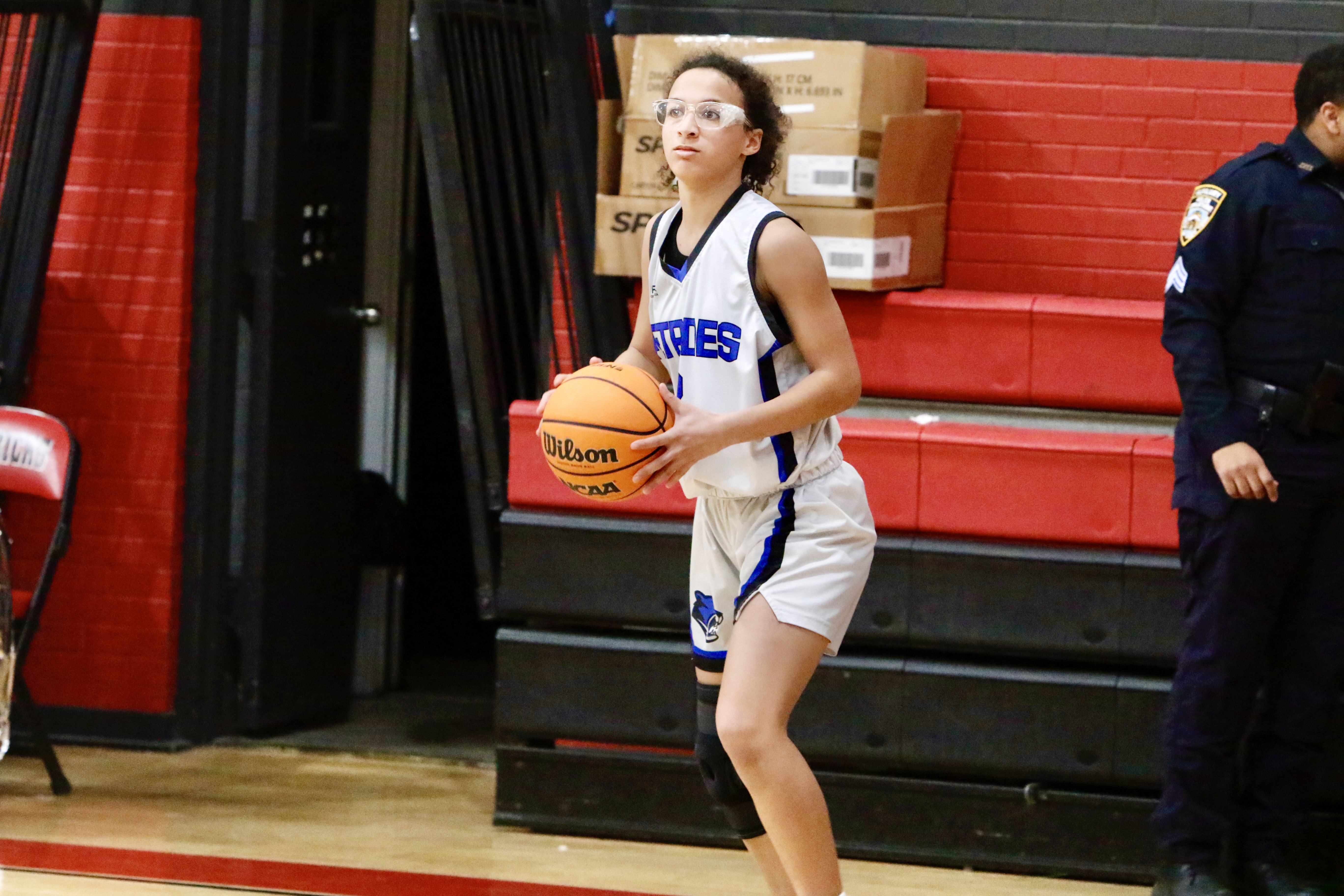 Petrides' Mackenzie Terry looks to make a pass during a Borough President's Cup game against CSI/McCown on Jan. 23, 2025.