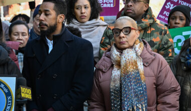 Councilmember Sandy Nurse, State Sen. Zellnor Myrie, Brooklyn Borough President Antonio Reynoso and Assemblymember Maritza Davila attend the rally. Photo by Gabriele Holtermann