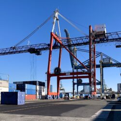 Cargo-handling cranes at the Container Terminal within the Brooklyn Marine Terminal site. Photo: Mary Frost, Brooklyn Eagle