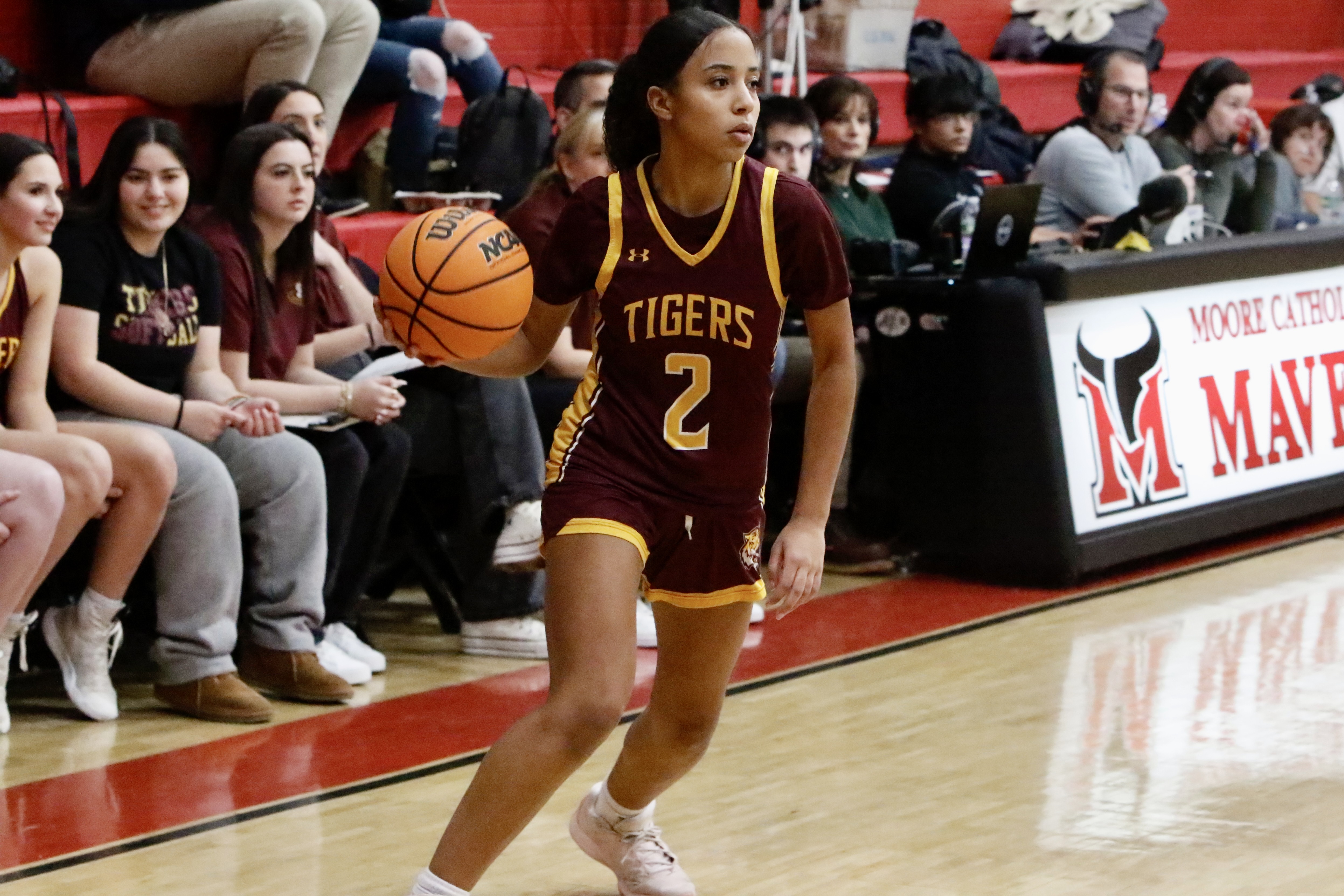 Staten Island Academy's Rita Moschella looks to make a pass during a Borough President's Cup game against New Dorp on Jan. 23, 2025.