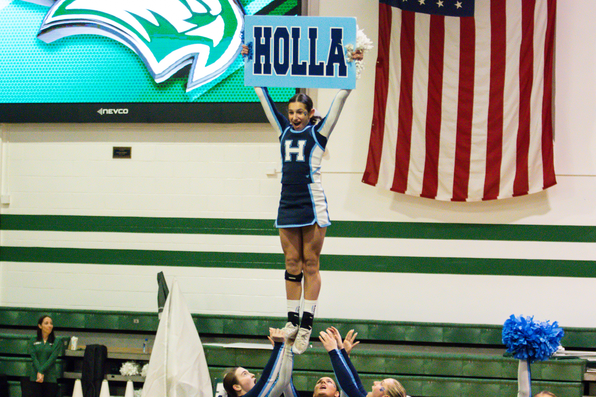 The event featured performances from four of the Staten Island teams competing in the National High School Cheerleading Competition this weekend along with the Seahawks showing off its routine. (Annie DeBiase for the Advance/SILive.com)