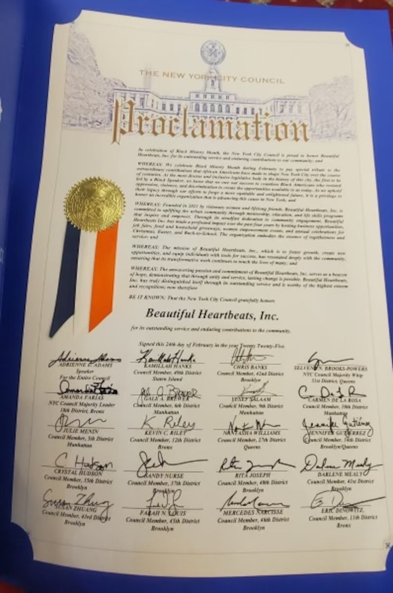 Award from The New York City Council