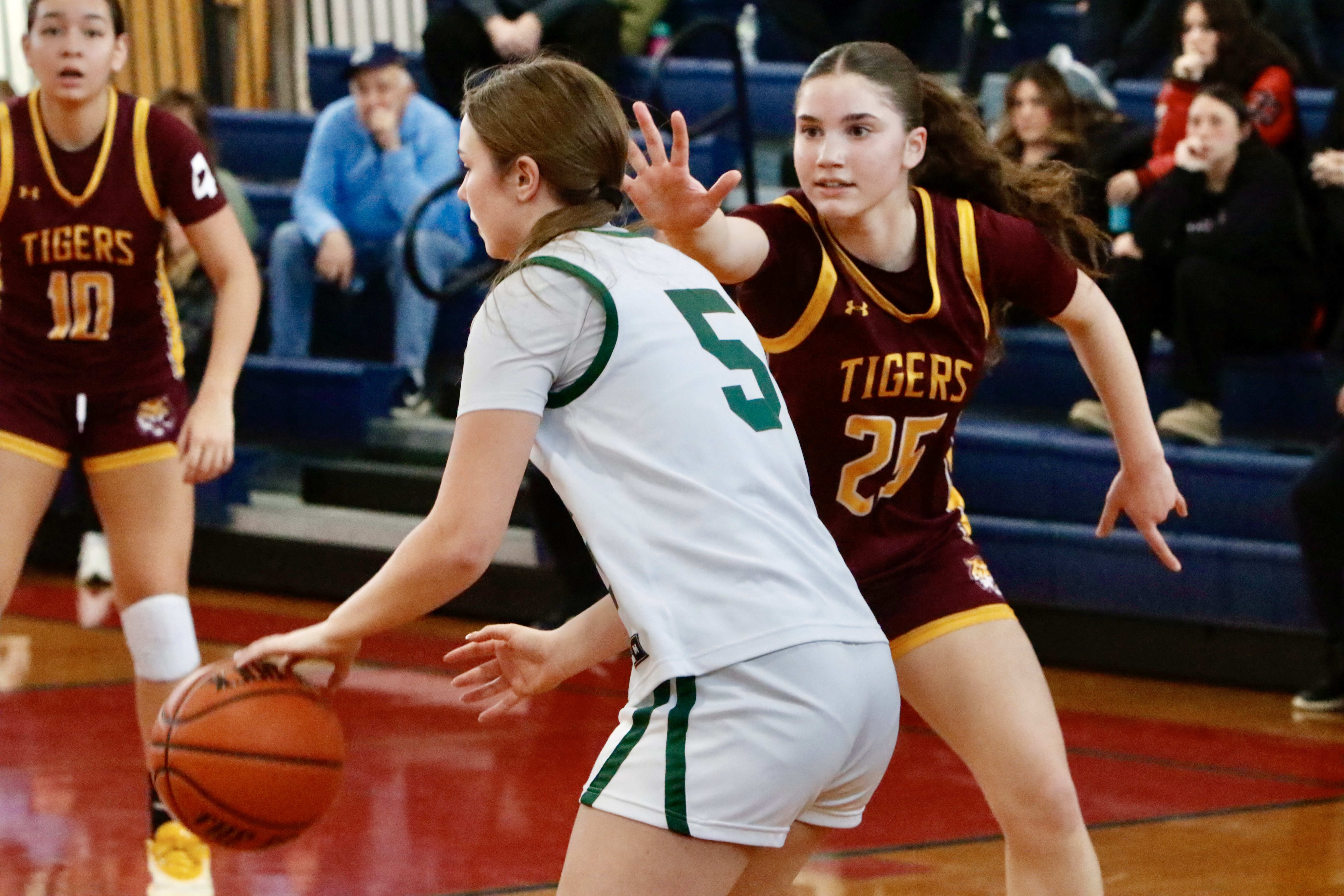 Staten Island Academy's Chloe Factor looks to get a defensive stop during a Borough President's Cup matchup vs. Notre Dame Academy on Jan. 24, 2026.