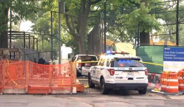 A Ford F-150 pickup truck drove onto the sidewalk at Corlears Hook Park on July 4, 2024, striking a crowd that was gathered to celebrate the holiday. (Spectrum News NY1)