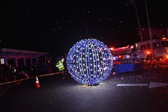 A snow machine whirred as the ball was lowered, ushering in 2026 in style.