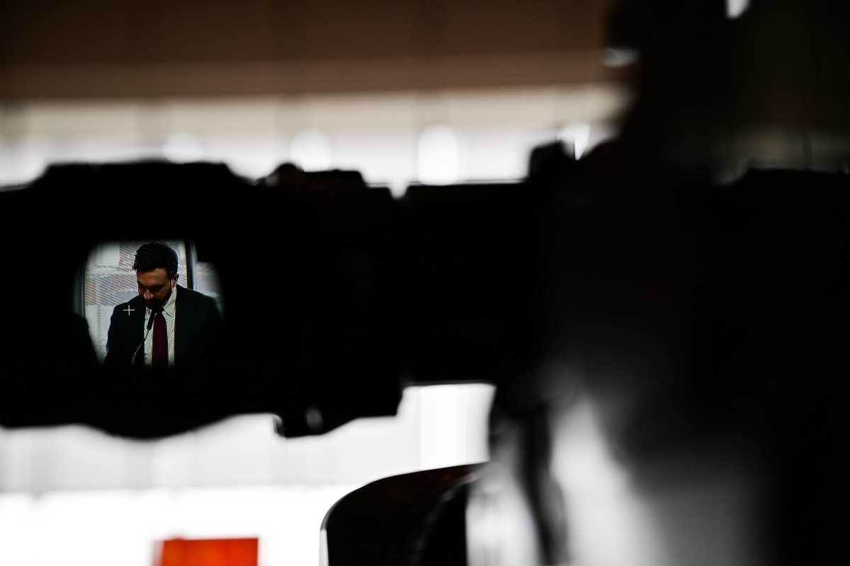 Mayor Zohran Mamdani through a video camera lens