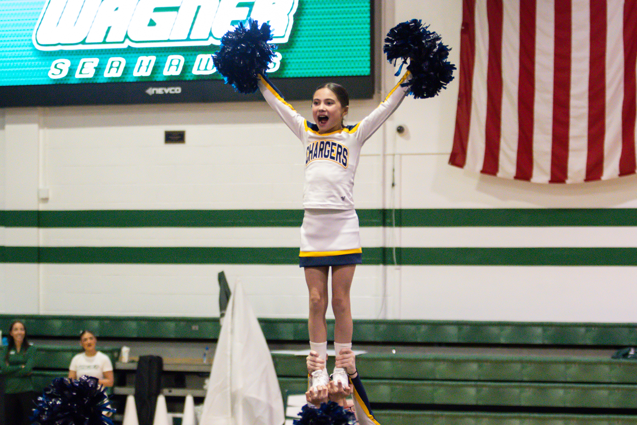 The event featured performances from four of the Staten Island teams competing in the National High School Cheerleading Competition this weekend along with the Seahawks showing off its routine. (Annie DeBiase for the Advance/SILive.com)