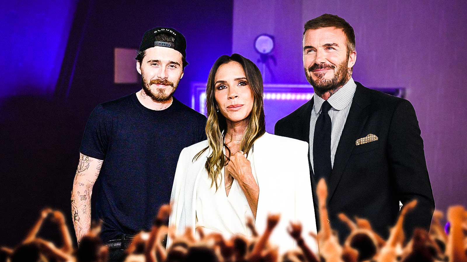 Aug 24, 2024; Fort Lauderdale, Florida, USA; Inter Miami president and co-owner David Beckham presents a jersey to former NFL player Tom Brady during the match between the FC Cincinnati and the Inter Miami at Chase Stadium. Mandatory Credit: Nathan Ray Seebeck-Imagn Images