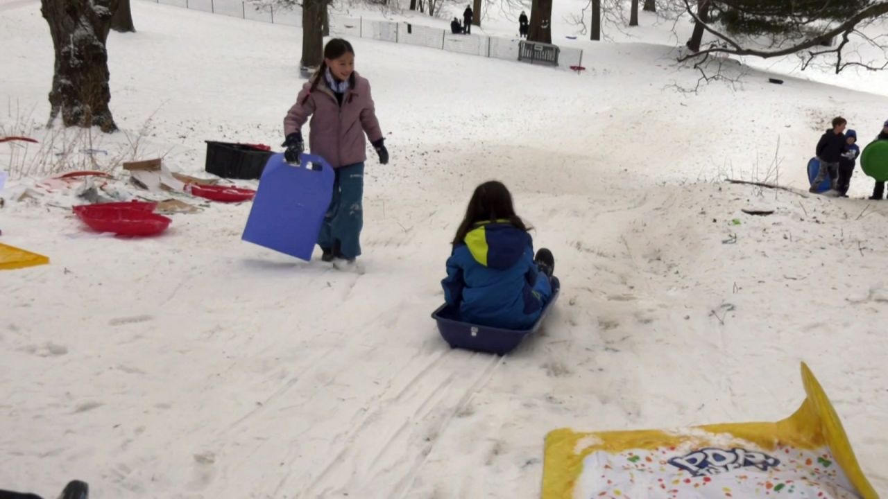 Sledders take advantage of the snow in Central Park
