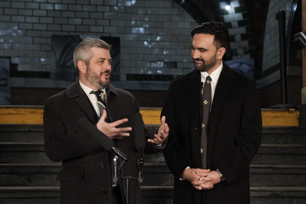 DOT Commissioner Mike Flynn, left, with Mayor Zohran Mamdani at the midnight swearing-in ceremony in City Hall Station. Photo: Office of the Mayor