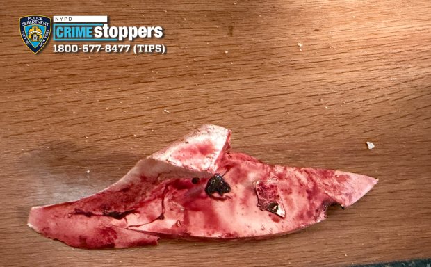 Police released an image of a bloody piece of a broken toilet which they said was used by a man who barricaded himself in a hospital in Park Slope and threatened staff. (NYPD)