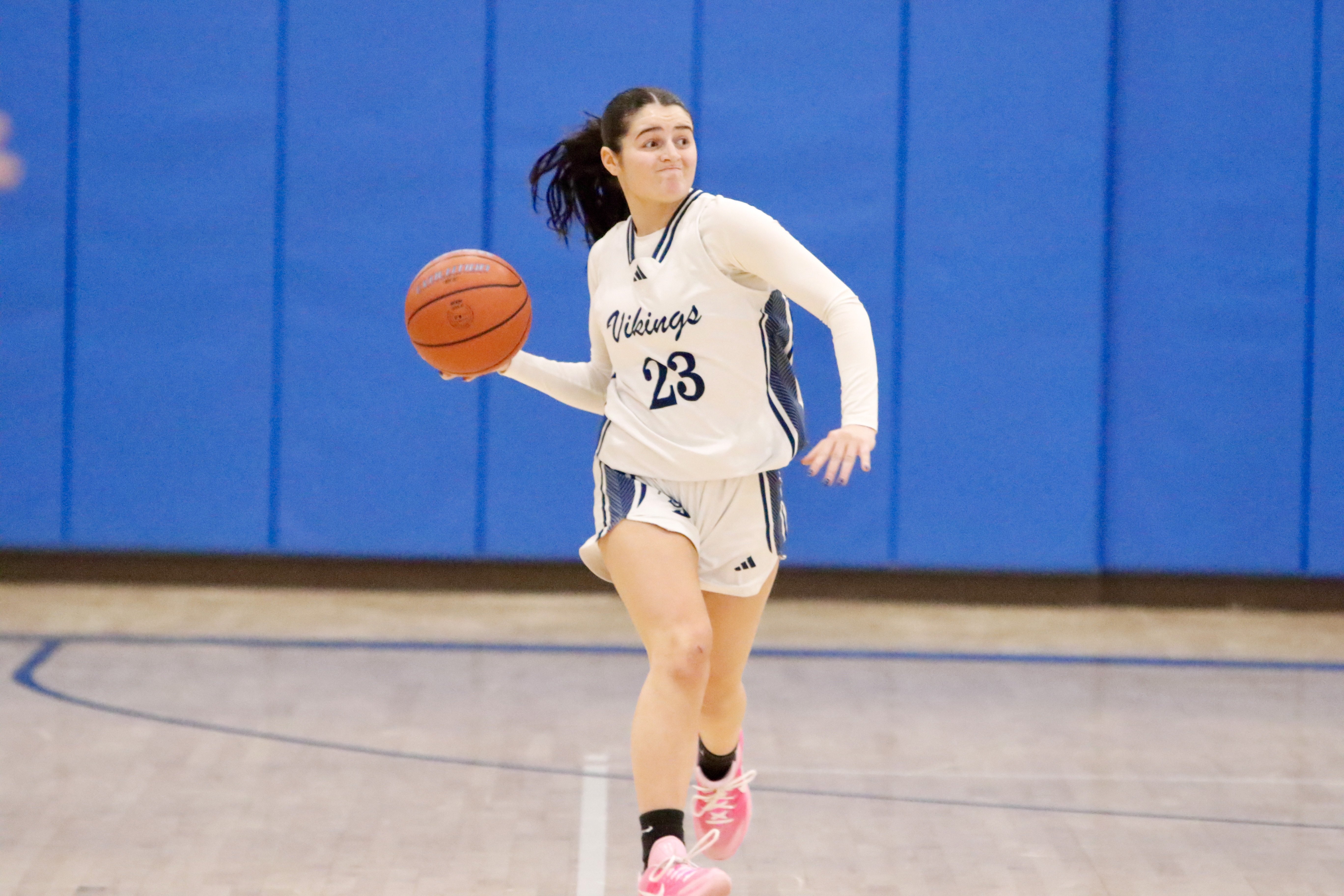 St. Joseph by the Sea's Olivia DiMonda looks to skip a pass during a Borough President's Cup quarterfinal meeting vs. St. Joseph Hill on Jan. 27, 2025.
