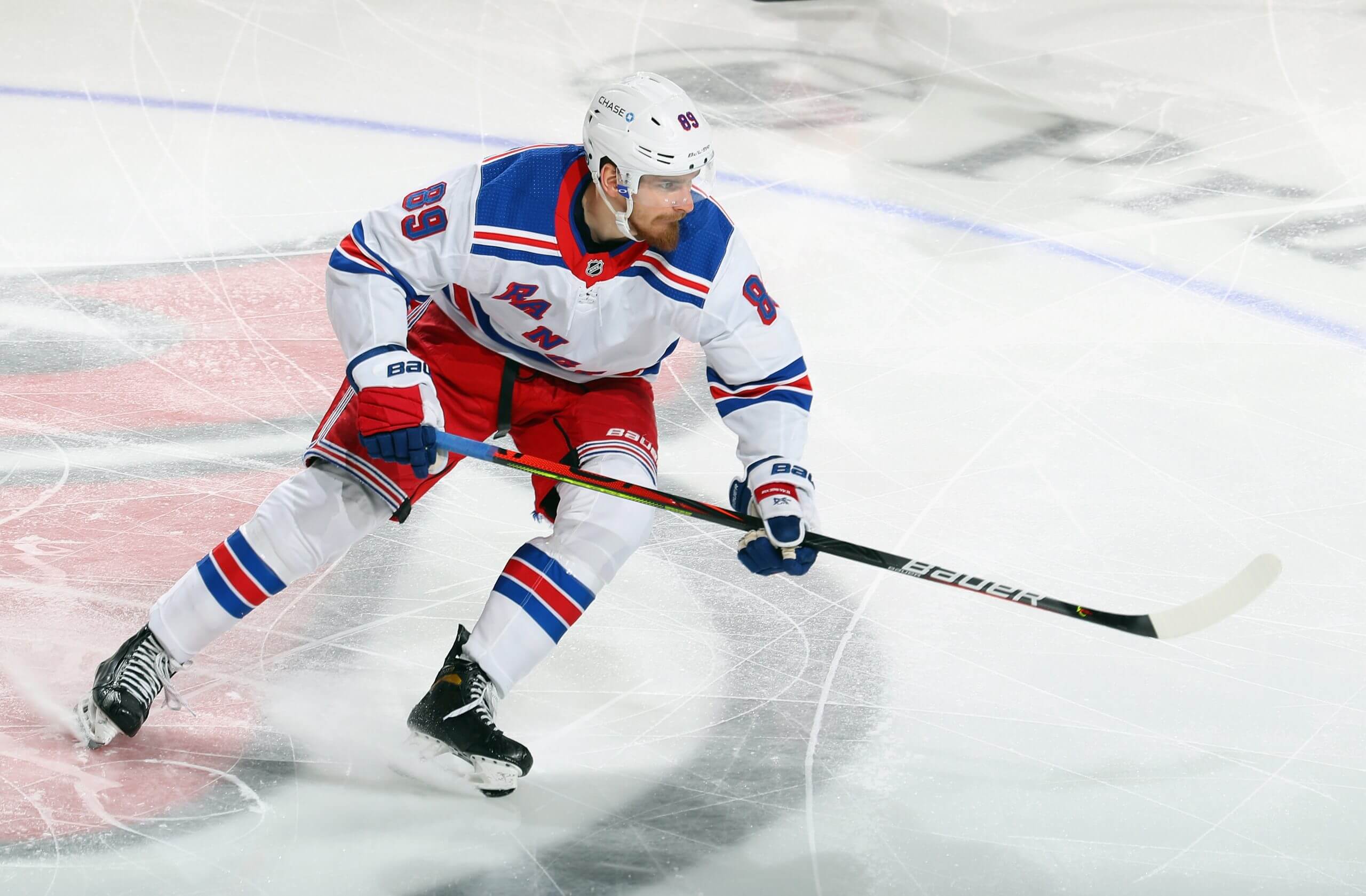 Pavel Buchnevich skates near center ice during a Rangers game in 2021.