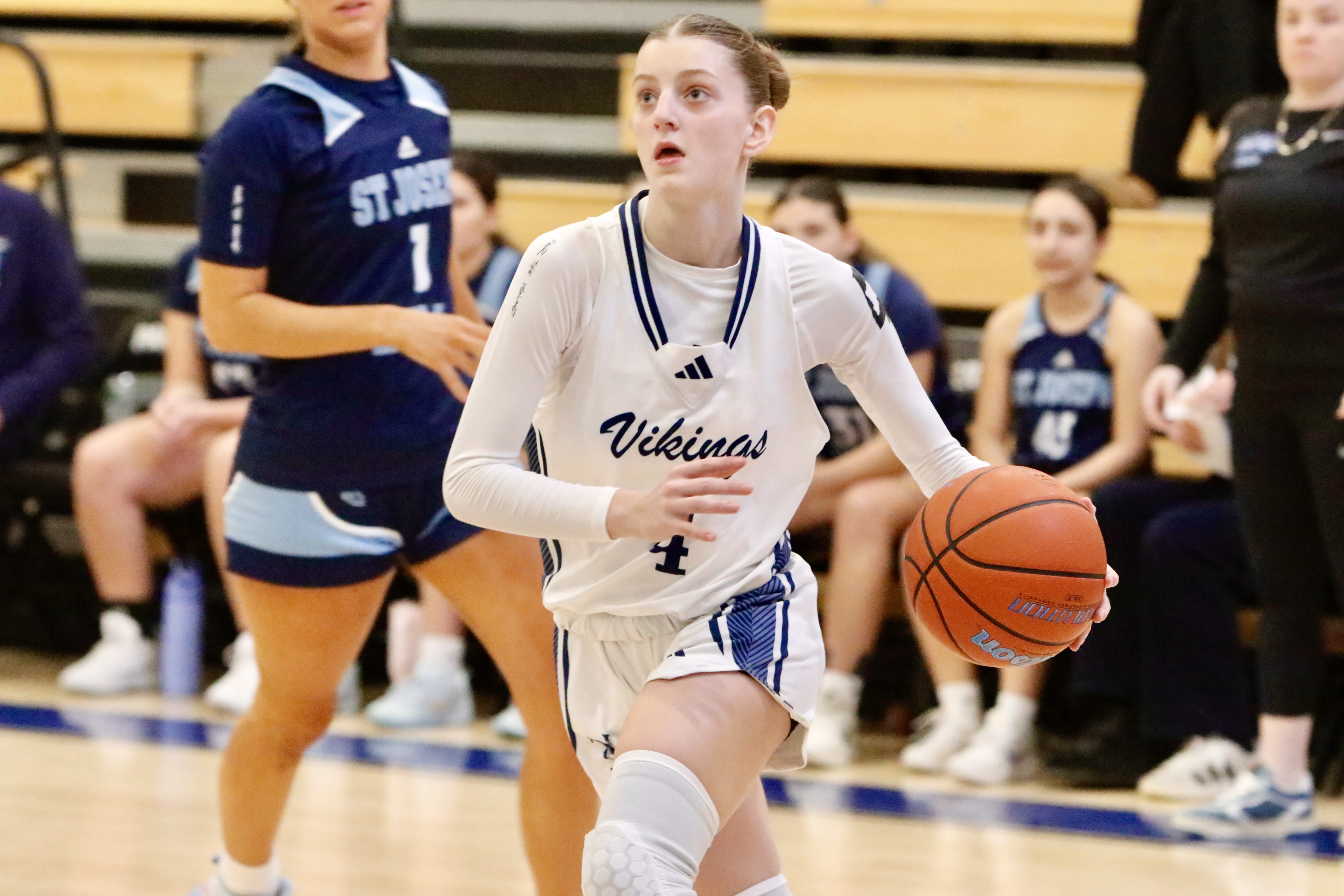 St. Joseph by the Sea's Giovanna Grima looks to get to the cup during a Borough President's Cup quarterfinal meeting vs. St. Joseph Hill on Jan. 27, 2025.