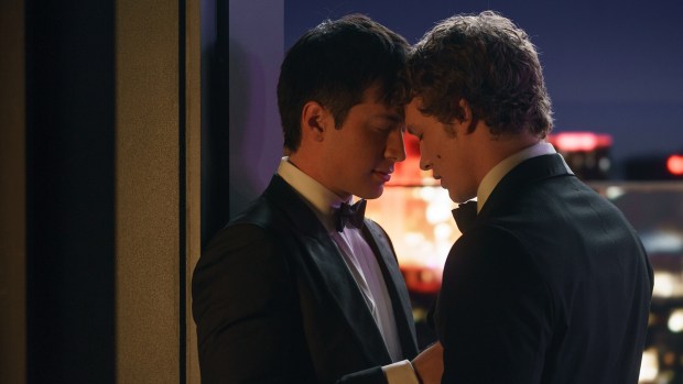 Hudson Williams and Connor Storrie in "Heated Rivalry." (HBO Max)