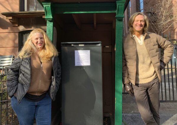 James and Caroline Koster have been involved with the Brooklyn Heights Community Fridge project from the beginning. Photo: Mary Frost, Brooklyn Eagle
