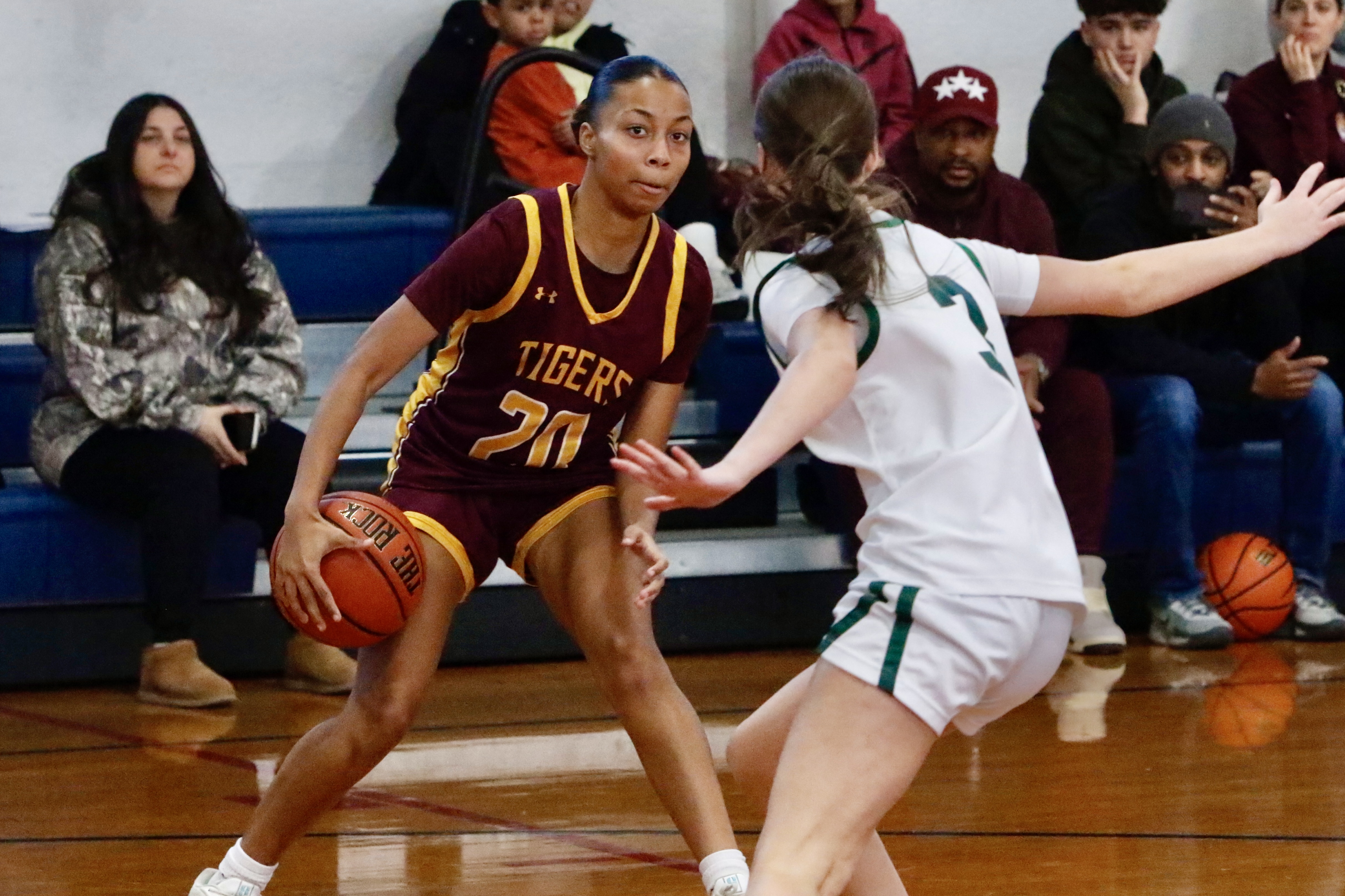 Staten Island Academy's Margaret Moschella handles the ball during a Borough President's Cup matchup vs. Notre Dame Academy on Jan. 24, 2026.