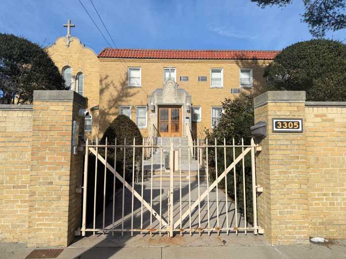 The front entrance of the Sisters Servants of Mary Convent in Country Club, Bronx.