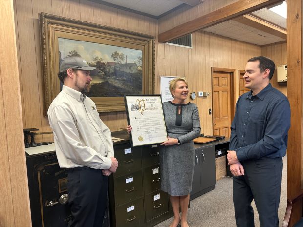 Assemblywoman Mary Beth Walsh presented a New York State Assembly proclamation to Cottrell Paper Company to celebrate its induction into the New York State Historic Business Preservation Registry. (Emma Ralls - Medianews Group)
