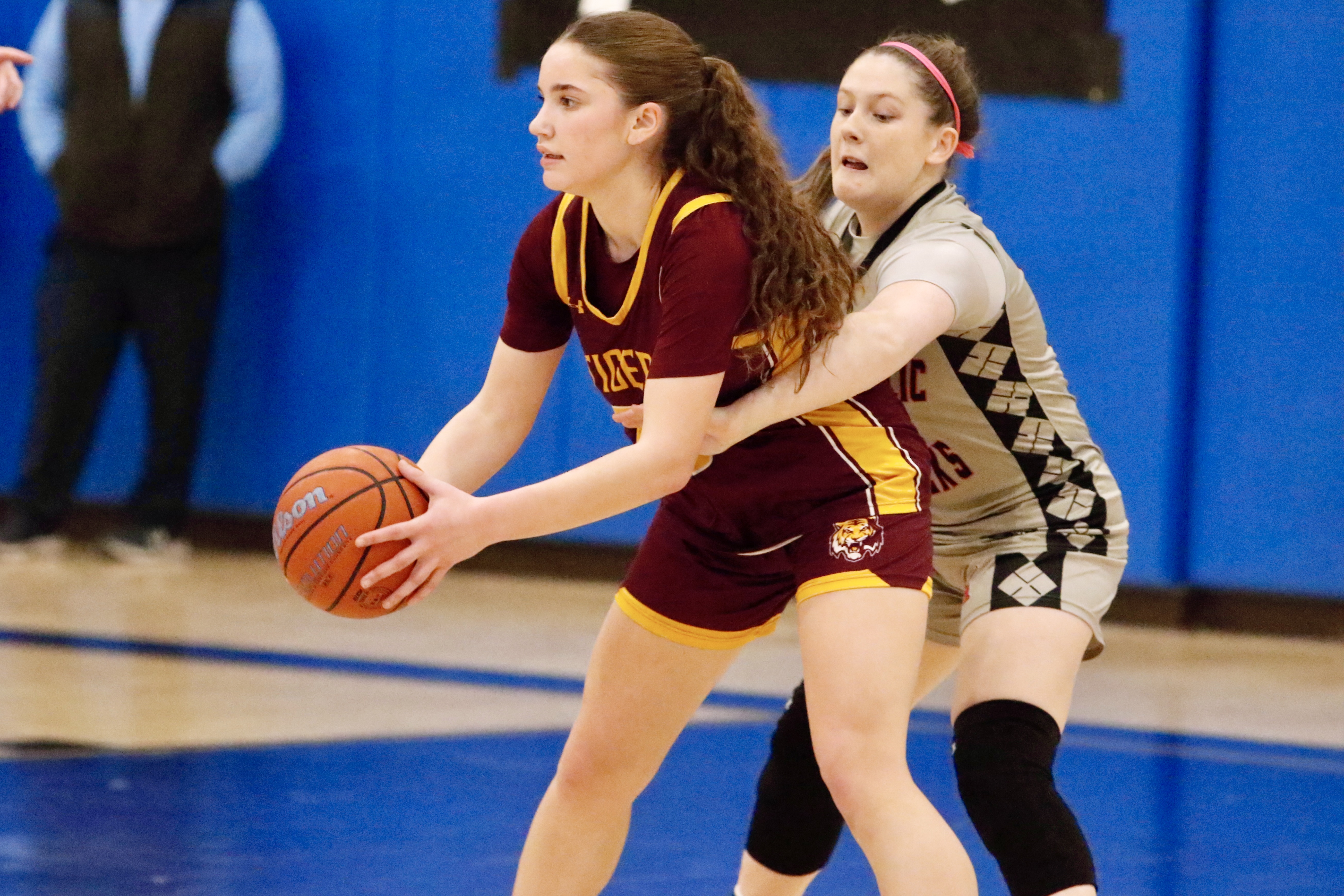 Moore's Veronica Barbato looks to get a steal on defense during a Borough President's Cup matchup against Staten Island Academy on Jan. 29, 2026.