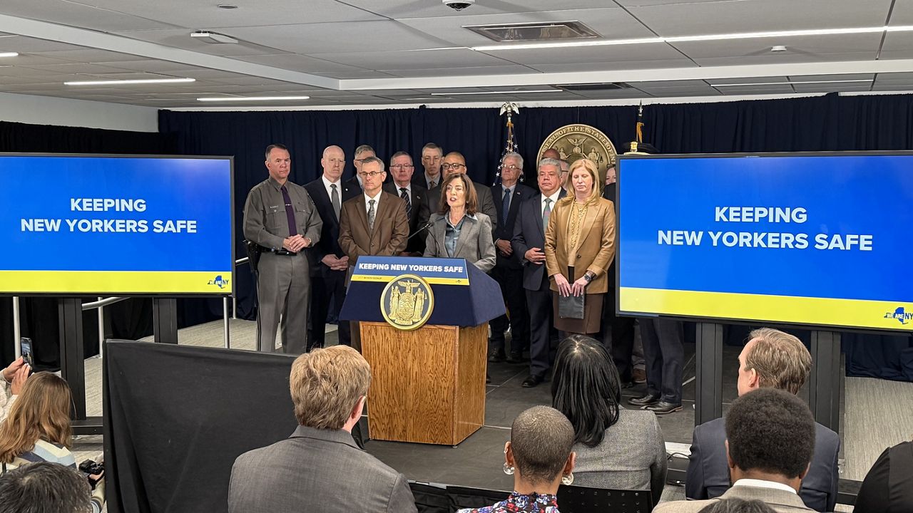 At a press conference, Hochul noted that police would still be allowed to assist with criminal enforcement. (Spectrum News NY1/Joshua Deckert)