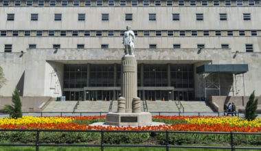 The Kings County Supreme Court at 320 Jay St., where Justice Vincent Del Giudice sentenced Rudolph Riley to five years of post-release supervision for the fatal shooting of his romantic rival. Brooklyn Eagle photo by Rob Abruzzese